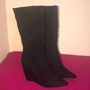Black Faux Suede Wedge Mid-Calf Booties size 7